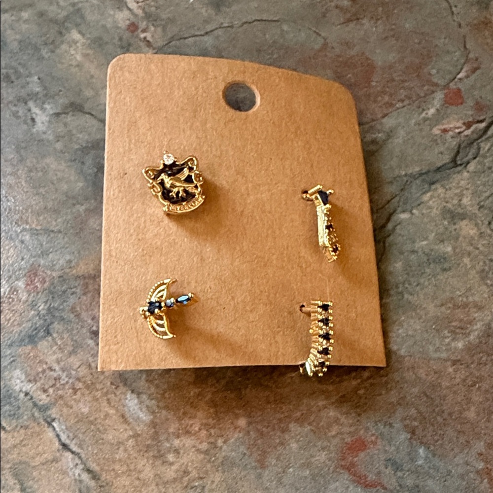 Harry Potter RavenClaw 4 Piece Gold and Black Earring Set NWT